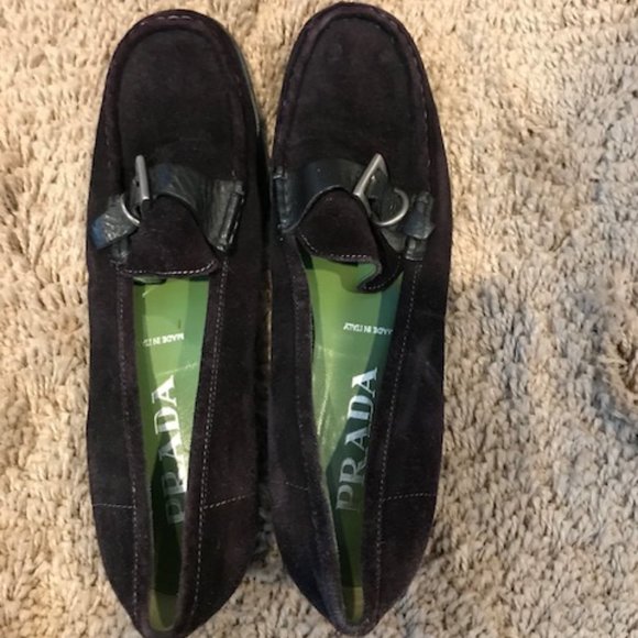 Black suede Prada Loafers with buckles, 36 1/2 - Picture 1 of 4